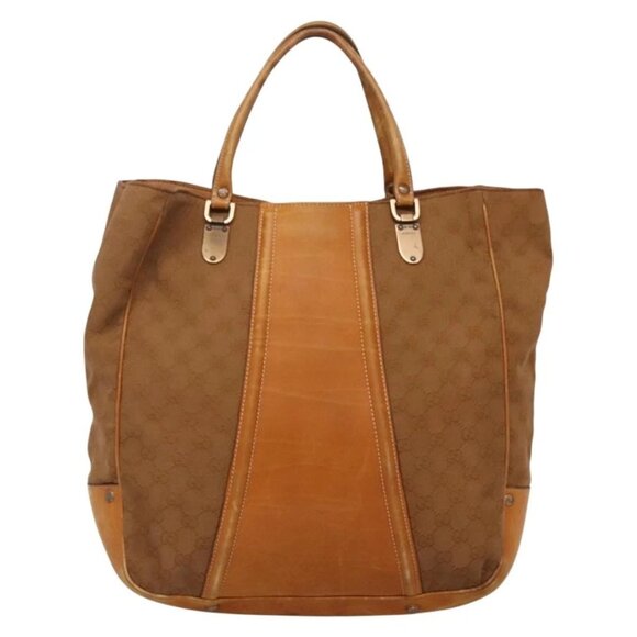GUCCI GG Canvas Tote Bag Outlet Beige Gold Auth - Picture 2 of 14